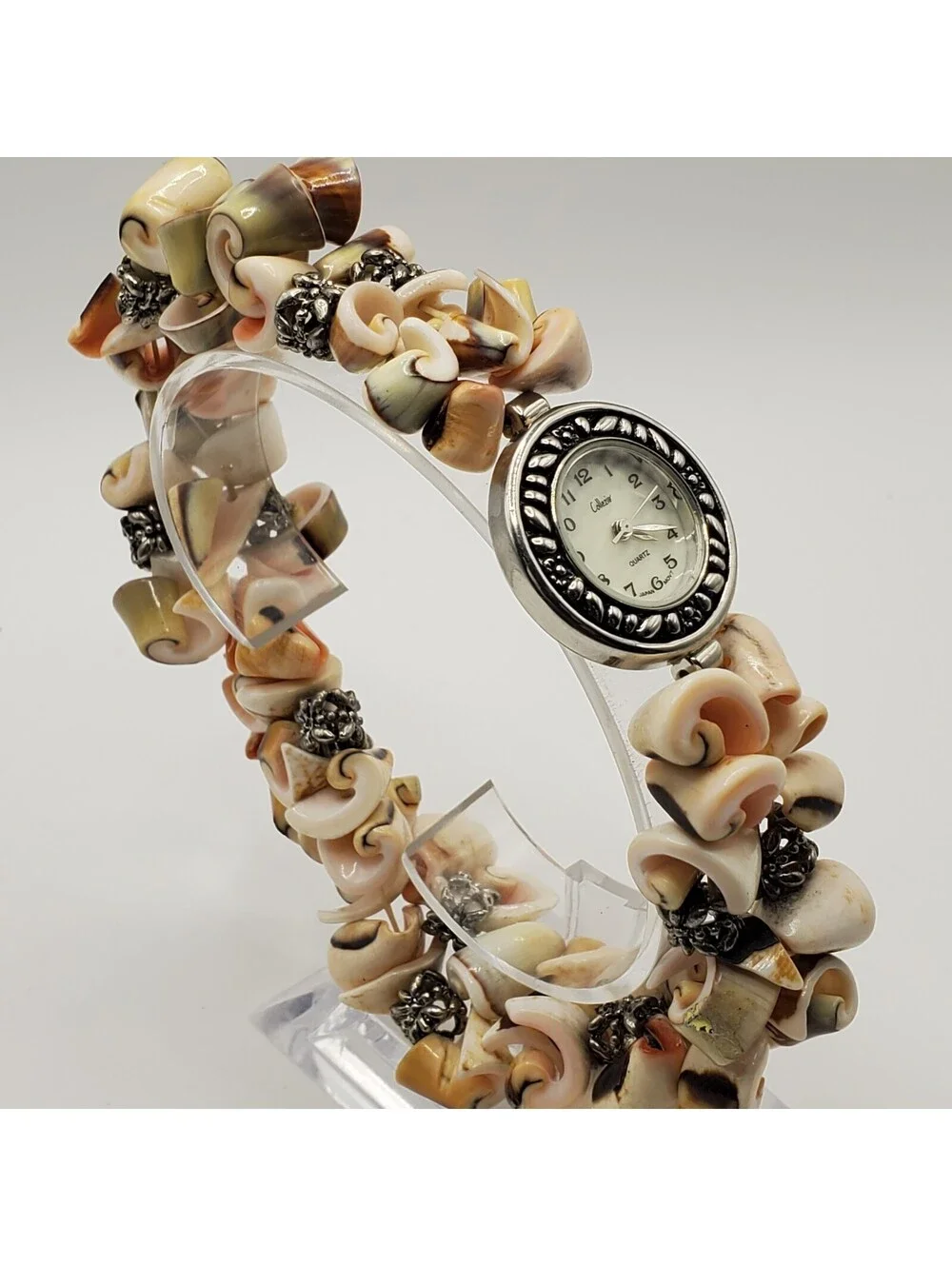 Collezio Shell Expandable Band Quartz Watch Women 25mm Silver Tone New Battery